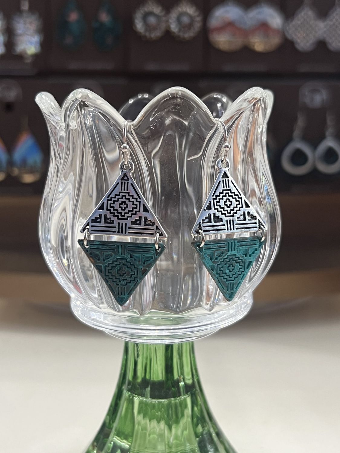 Silver and Teal Earrings