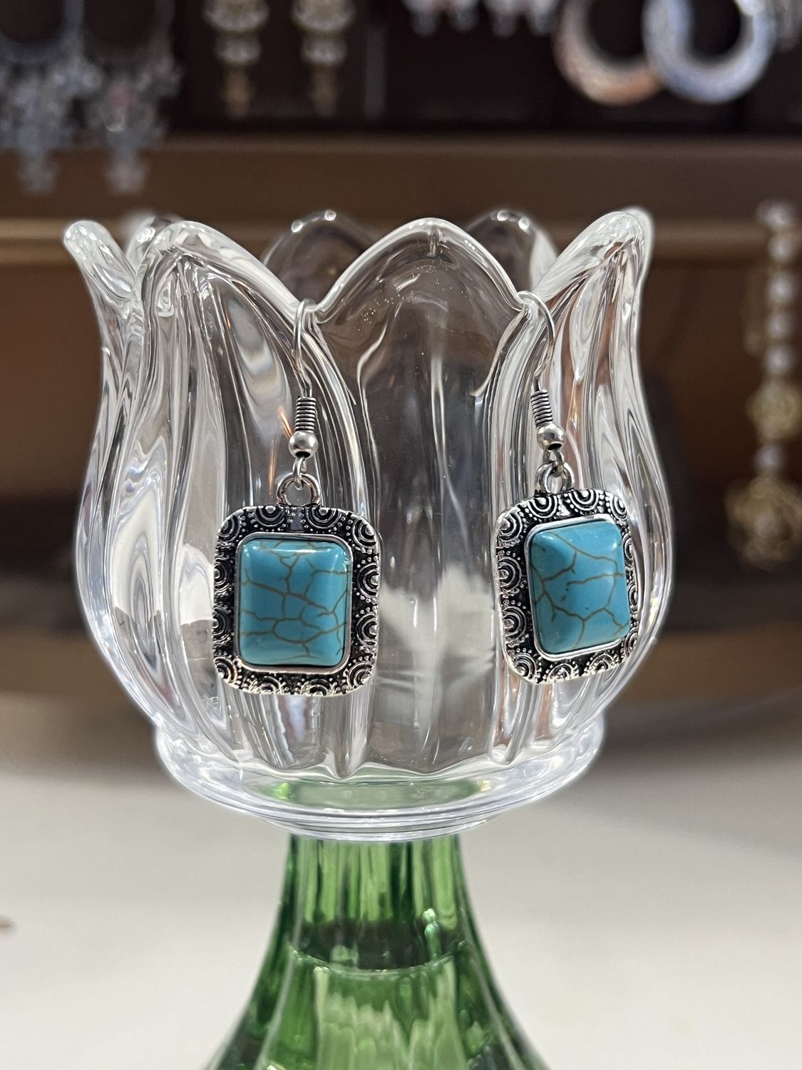 Teal Square Earrings