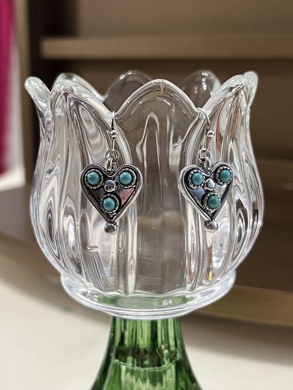 Silver Teal Heart Earrings
