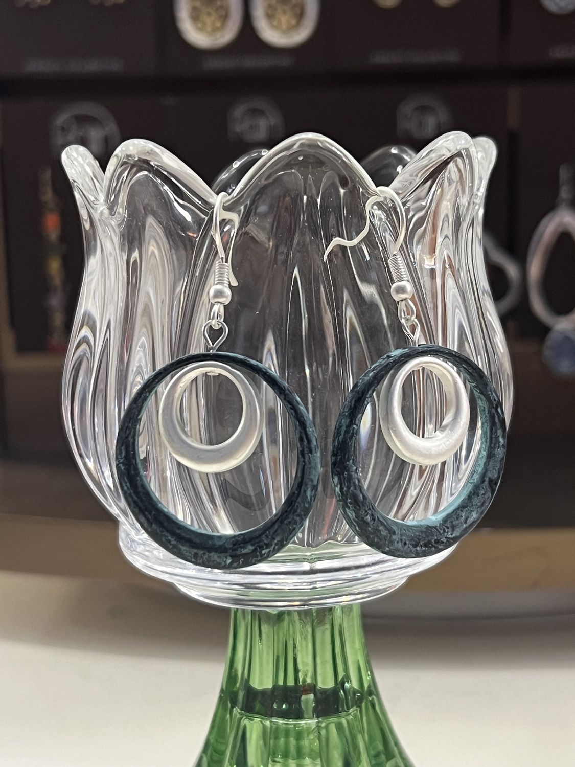 Teal Silver Dangling Hoops