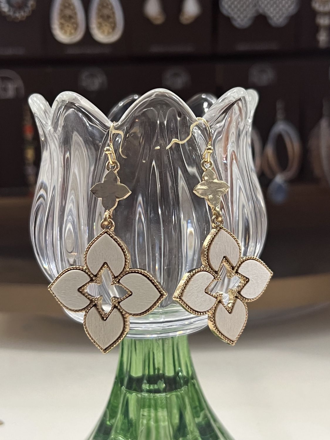 Gold White Earrings