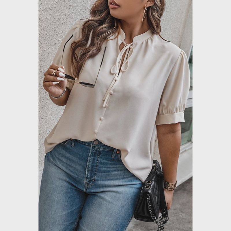 Cross Neck Puff Sleeve Top