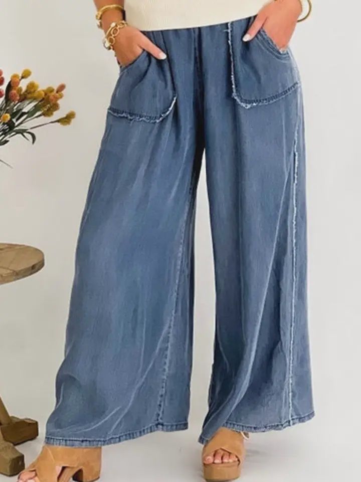 Denim Chambray Raw Edge Pants