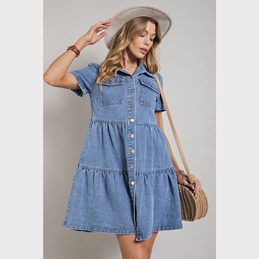 Denim Button Down Hem Dress