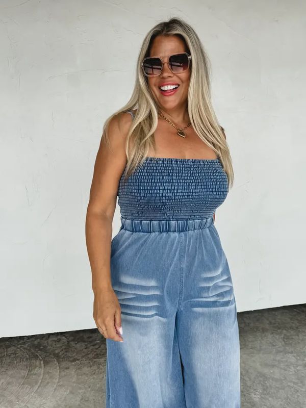 Denim Crush Smocked Romper