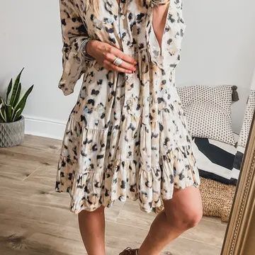 Leopard Print Buttoned Front Ruffled Dress