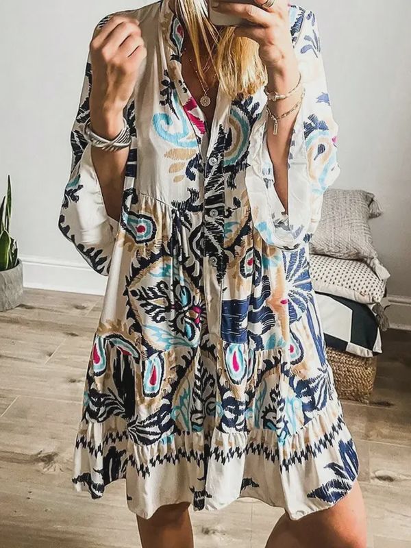 Loose Casual Chic Printed Long-Sleeved Dress