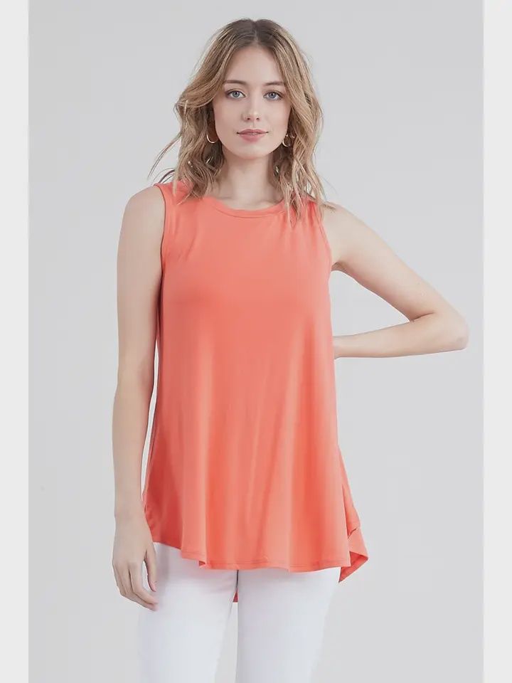 Sleeveless Tunic Flounce Top Coral