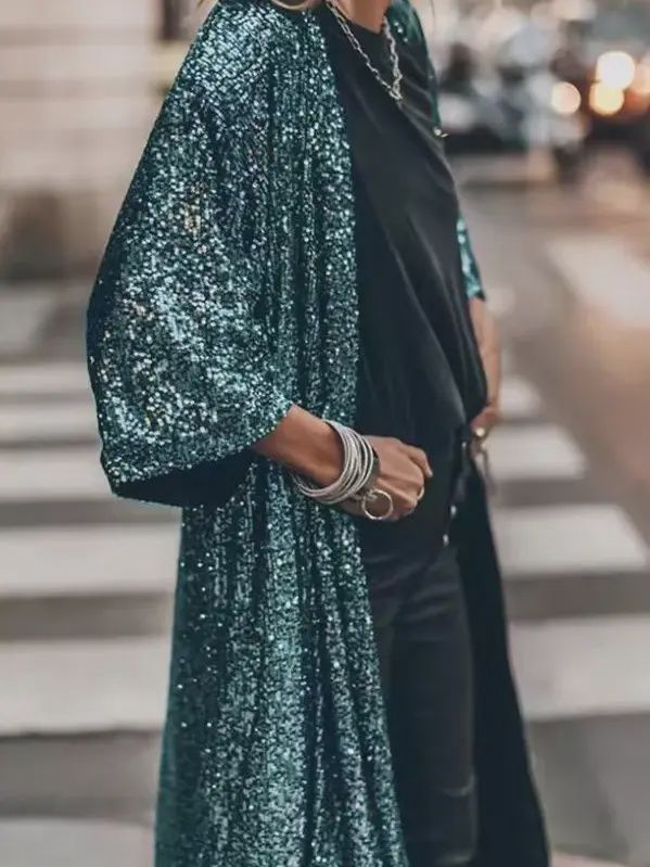 Party Sequined Long Cardigan Green