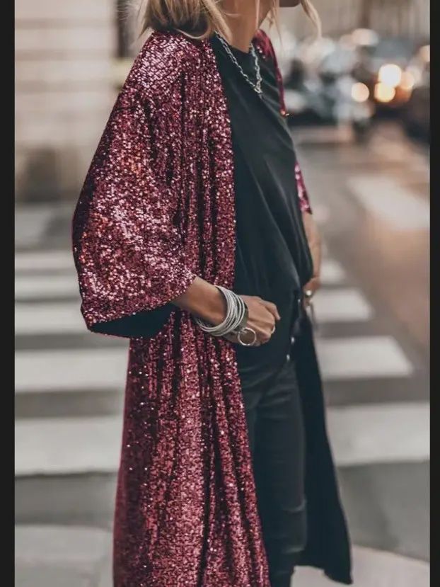 Party Sequined Long Cardigan Red
