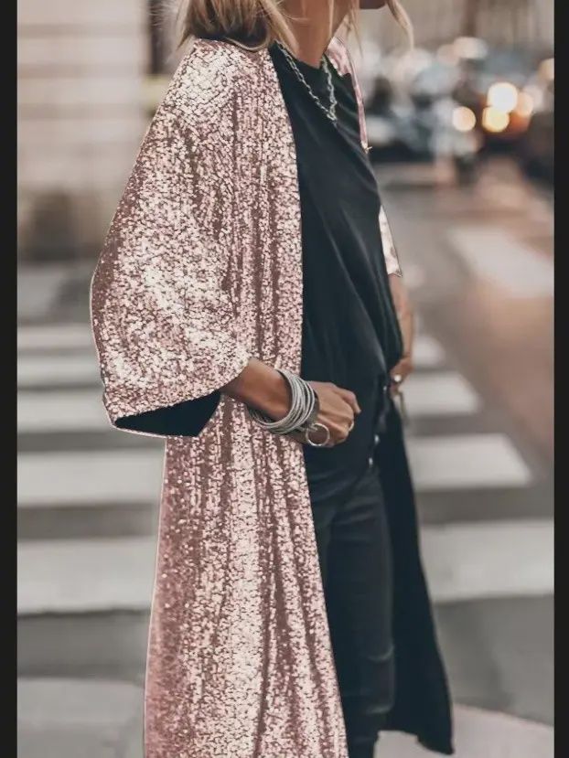 Party Sequined Long Cardigan Pink