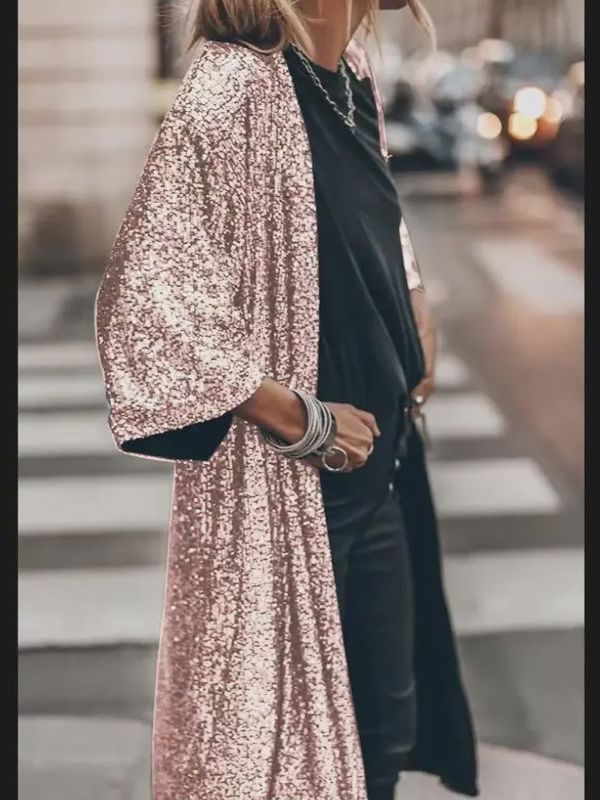 Party Sequined Long Cardigan Pink