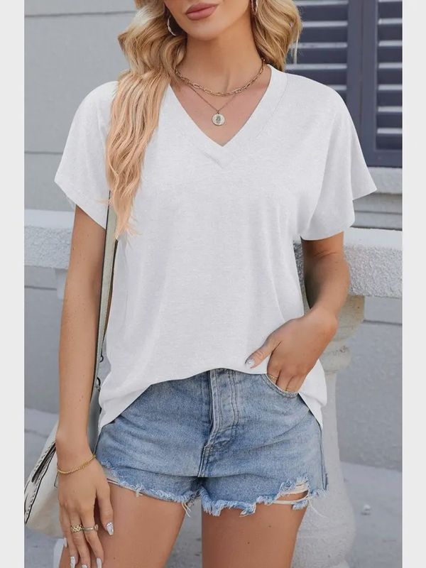 V-Neck Short Sleeve Overfit Basic Tee Top White