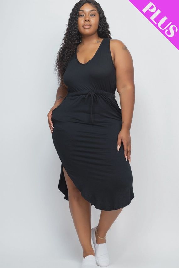 Sleeveless Front Tied Hem Dress Black