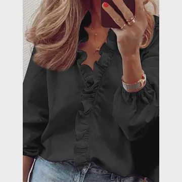Puff Sleeve Falbala Blouse Black