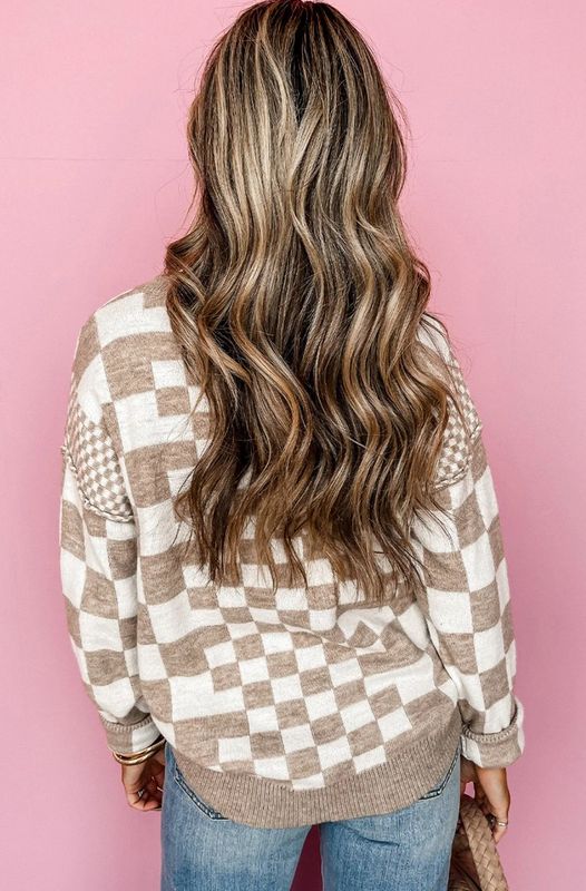 Checkered Print Round Neck Sweater