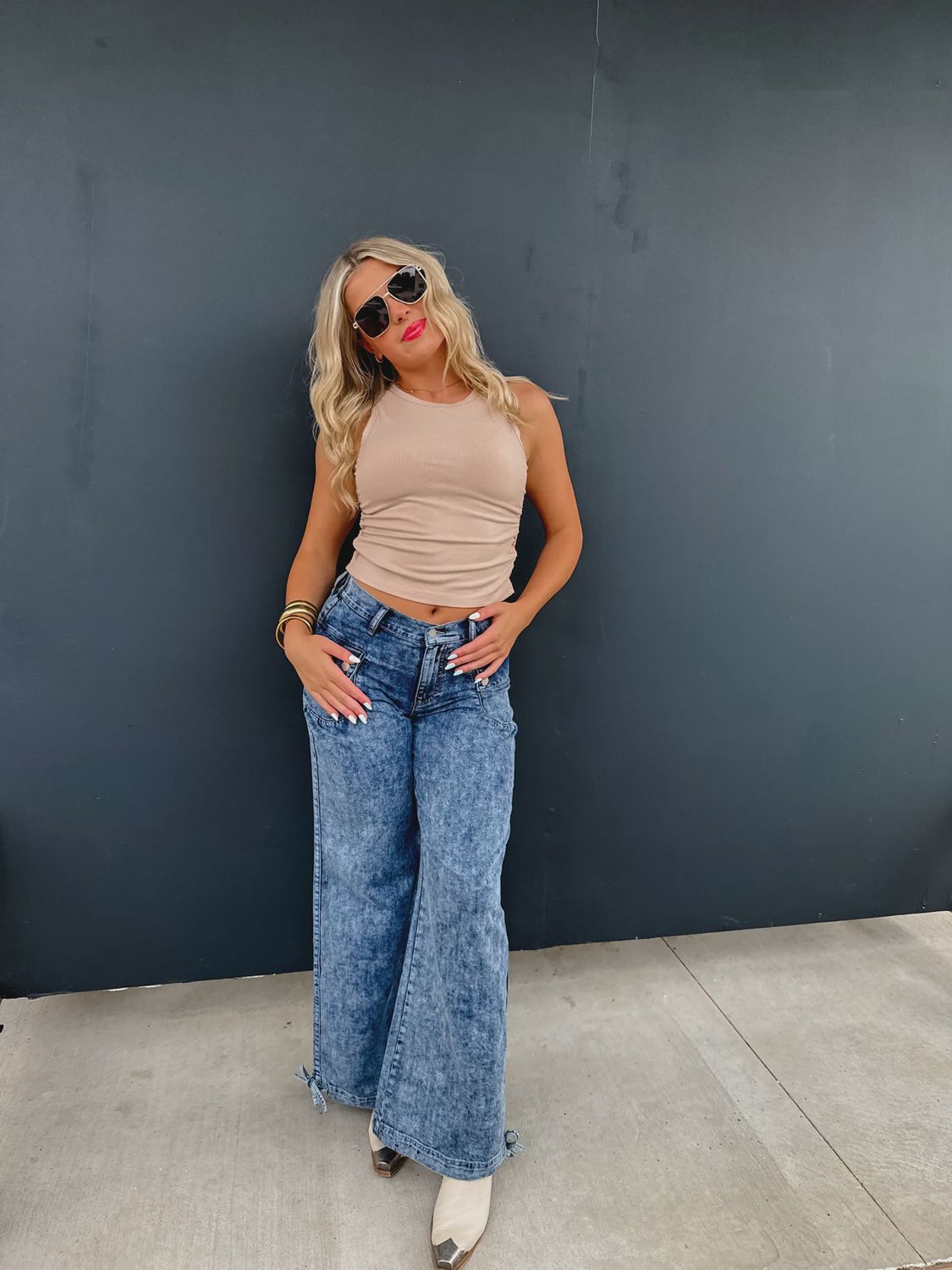 Cinch Hem Wide Leg Jean
