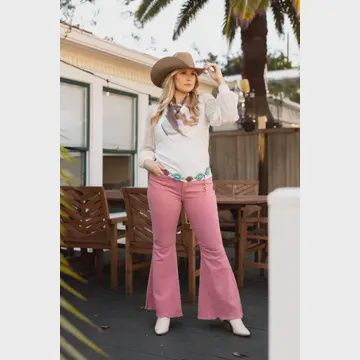 Pink Denim Bell Bottoms, Size: 18