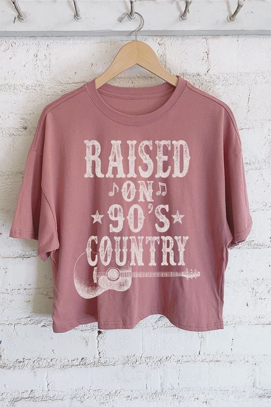 RAISED ON 90'S COUNTRY MUSIC GRAPHIC LONG CROP TOP