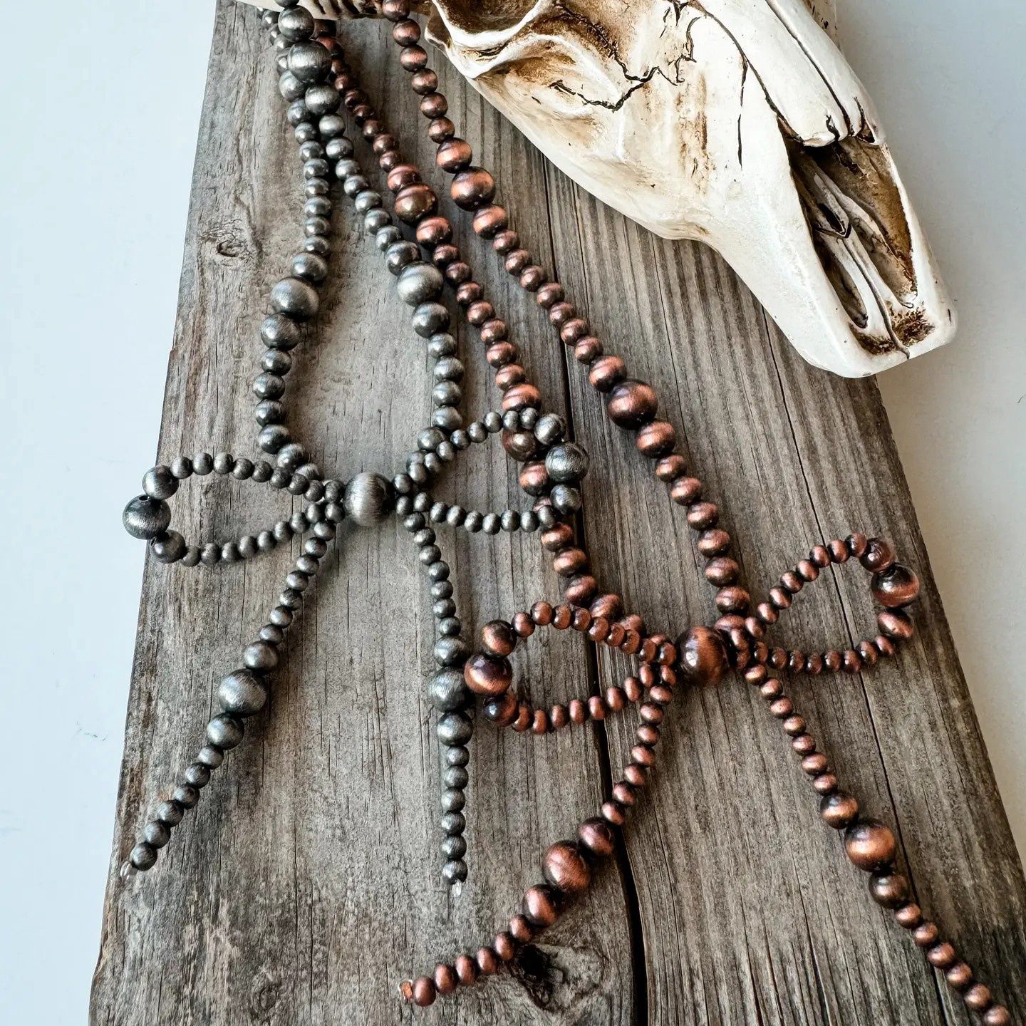 Western Navajo Bead Coquette Bow Necklace, Colour: Silver