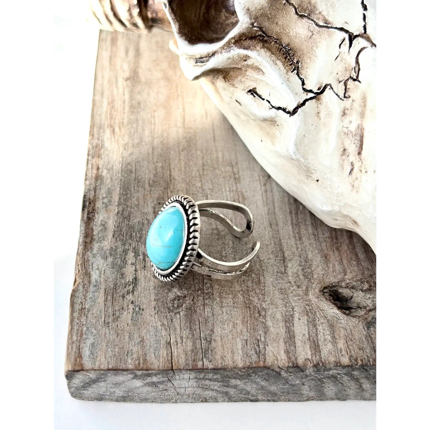 Turquoise Stone Oval Concho Statement Cuff Ring