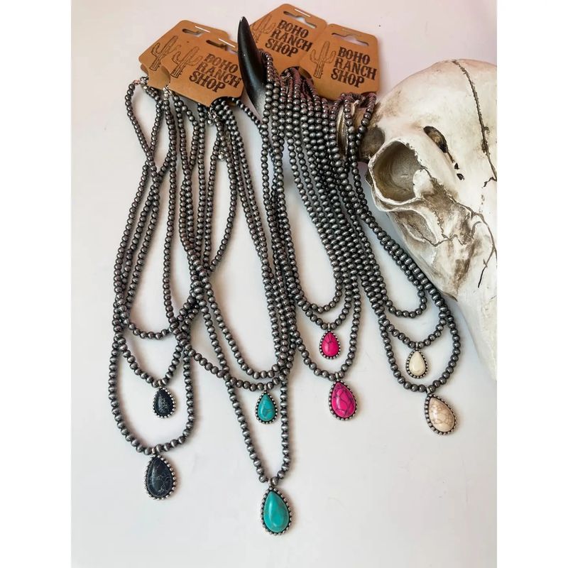 Multi Layered Necklace Navajo Bead Semi Stone Necklace
