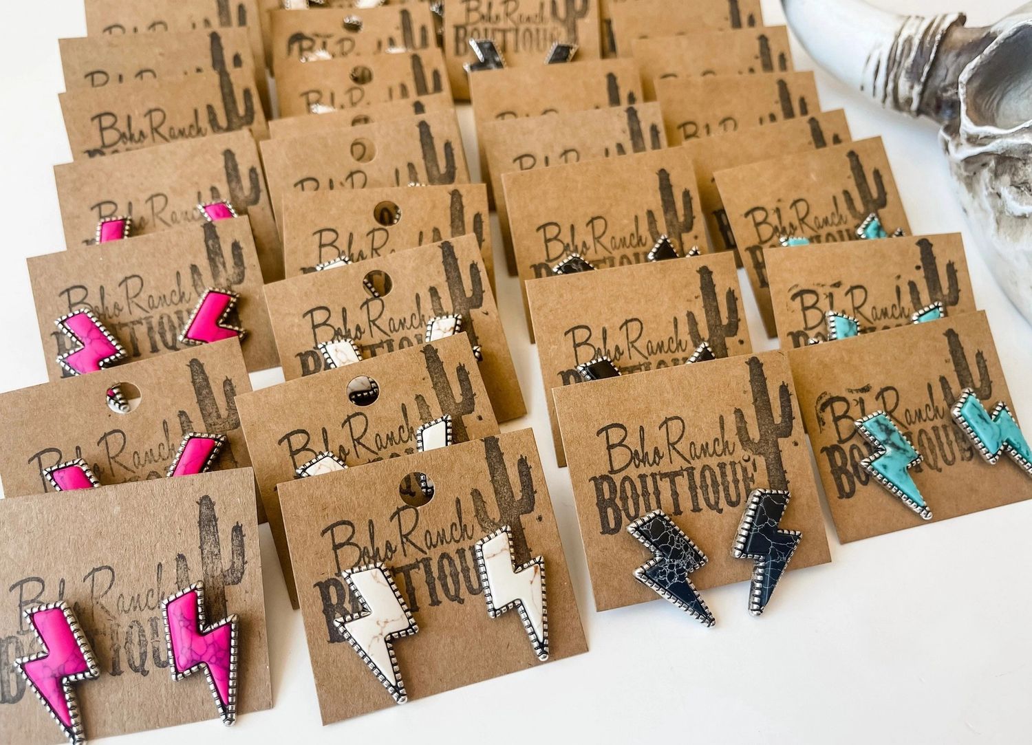 Western Lightning Bolt Thunder Earrings, Colour: White