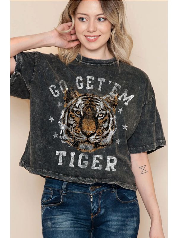 Tiger Go Get'em -Mineral Wash Cropped top