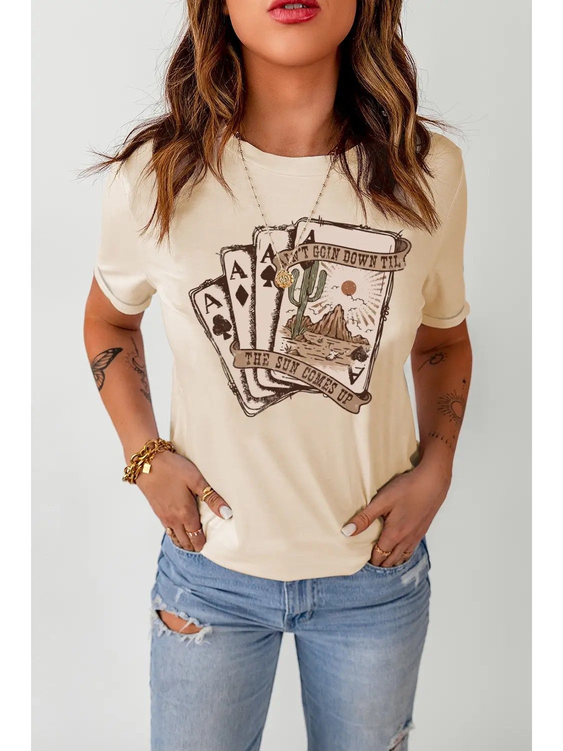 Western Poker Cards Graphic T Shirt, Size: SM