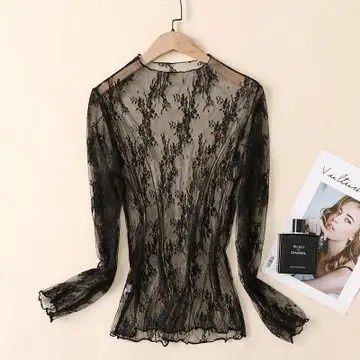 Lace Mesh Top, Colour: Black, Size: SM