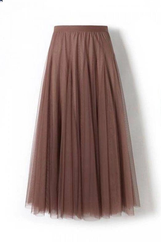 Flowy Elastic Waist Pleated Tulle Skirt - Coffee