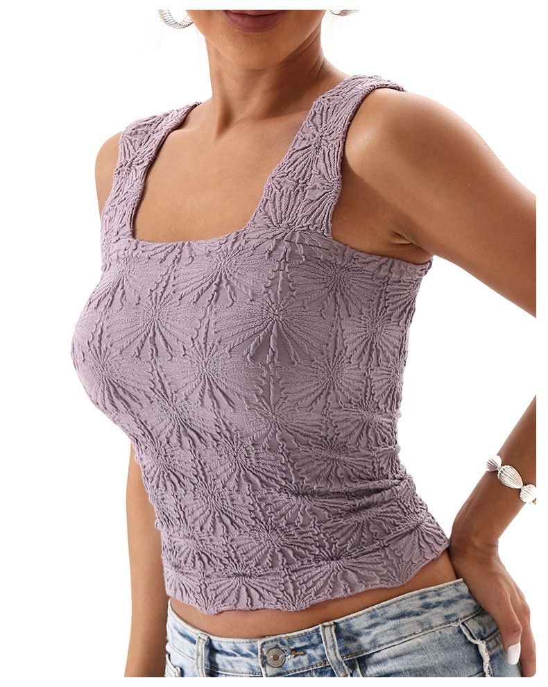 Jacquard Knit Tank Top, Colour: Purple, Size: Sm