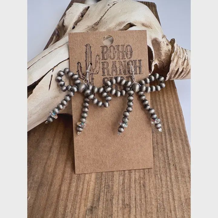Western Navajo Style Bead Coquette Bow Earrings, Color: Silver