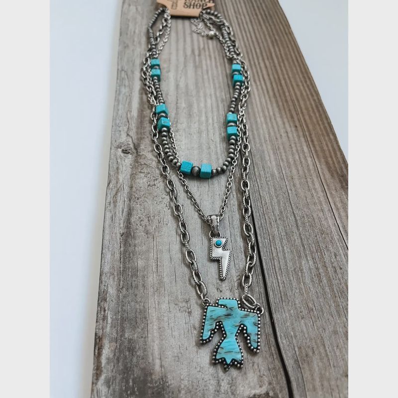 Layered Thunderbird Lighting Bolt Pendant Choker Necklace