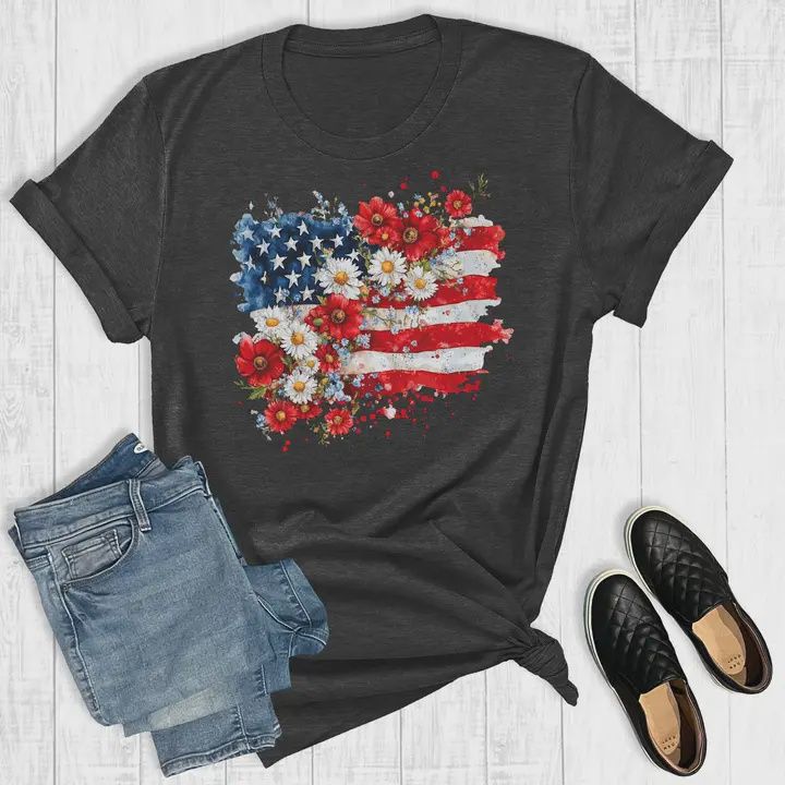 Independence Day Floral Flag Graphic Tee, Size: SM