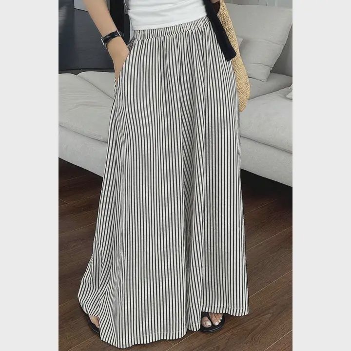 Stripe Elastic Waist Ultra Wide Leg Pants