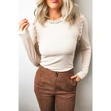 Round Neck Frill Detail Long Sleeve Top