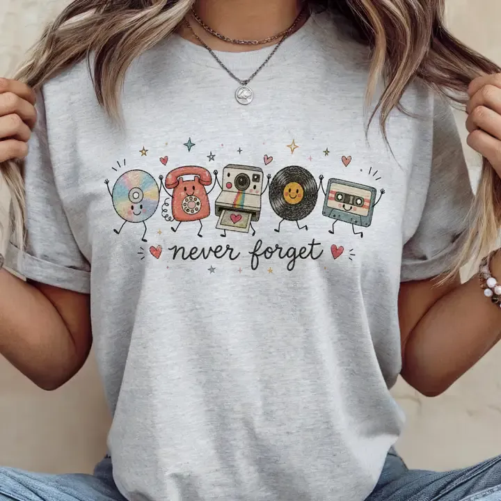 Retro 80's and 90's Never Forget Vintage Doodle Graphic Tee, Size: SM