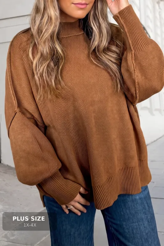 Solid Ribbed Mock Neck Knit Sweater | Plus Size