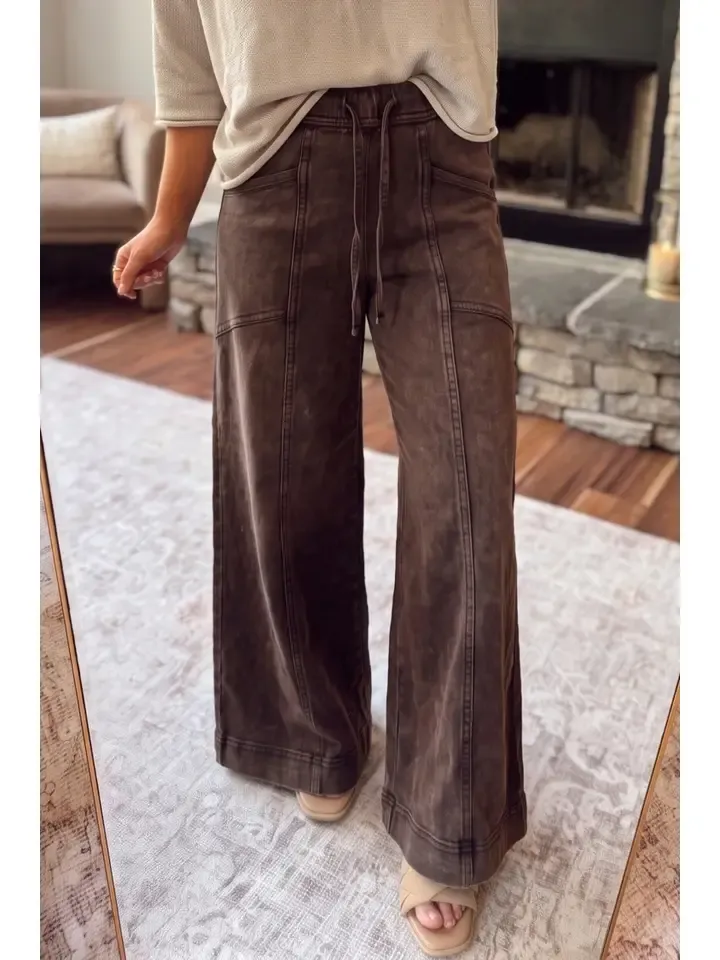 Fall  Mineral Wash Seam Flare Leg Pants, Size: SM