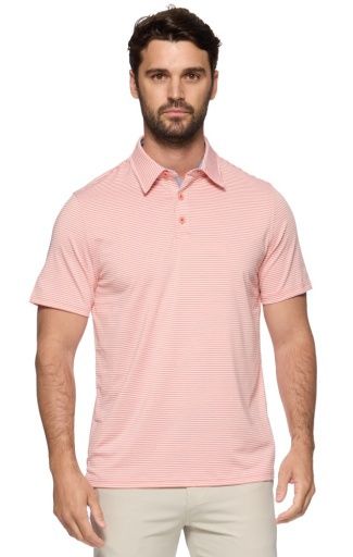 FLAG & ANTHEM NAPLES STRIPE PERFORMANCE POLO, Colour: coral/white, Size: L