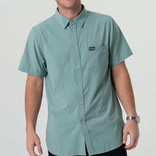 BURLEBO PERFORMANCE BUTTON UP, Colour: OCEAN SWELL, Size: XXLarge