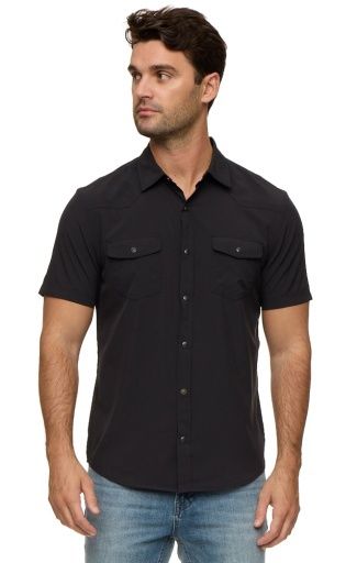 FLAG & ANTHEM LONGMONT SS TEXTURED PERFORMANCE WESTERN SHIRT, Colour: black, Size: M