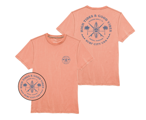 FLAG & ANTHEM HIGH TIDES GOOD VIBES  PERFORMANCE TEE, Colour: orange, Size: S