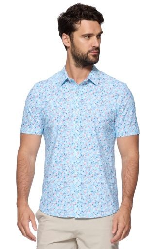FLAG & ANTHEM COBBTOWN SS JOURNEY SHIRT, Colour: blue/coral, Size: M