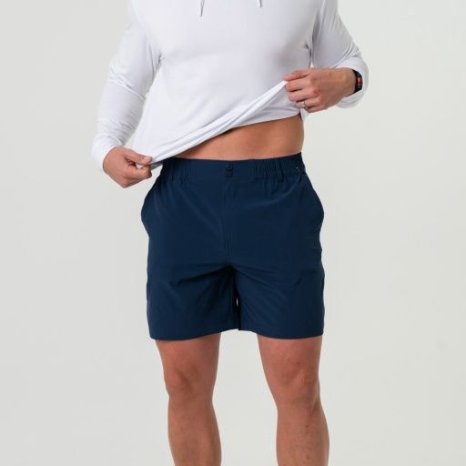 BURLEBO EVERYDAY SHORT, Colour: DEEP WATER NAVY - MAYAN POCKET, Size: Medium 7" (THE ORIGINAL)