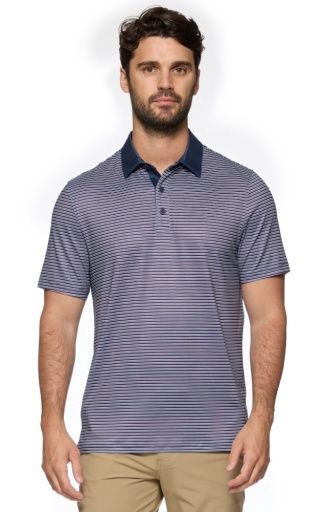 FLAG & ANTHEM KIAWAH CONTRAST COLLAR SS MINI STRIPE PERFORMANCE POLO, Colour: red/white/navy, Size: M