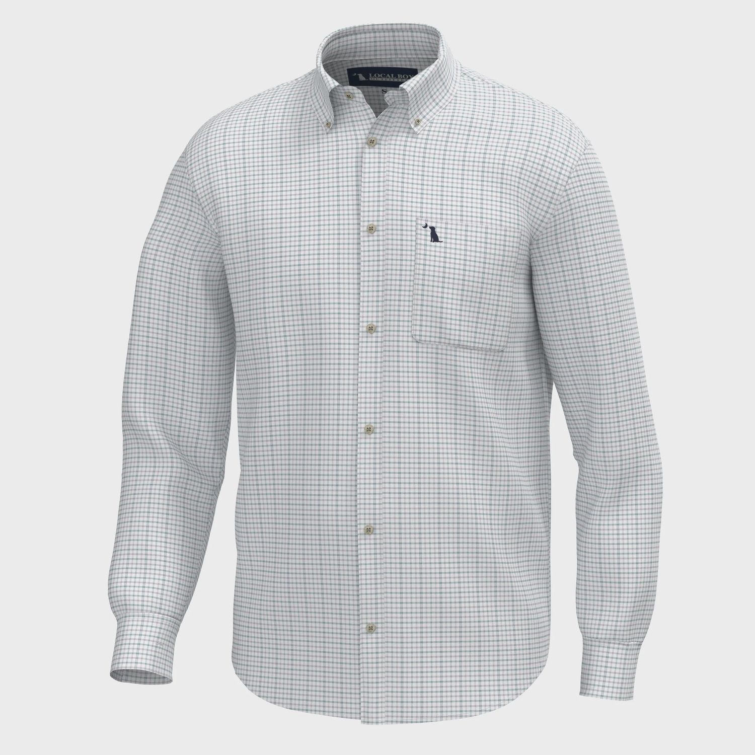 Local Boy Sherry Dress Shirt, Size: Small, color: Spearmint/Plum/Peach