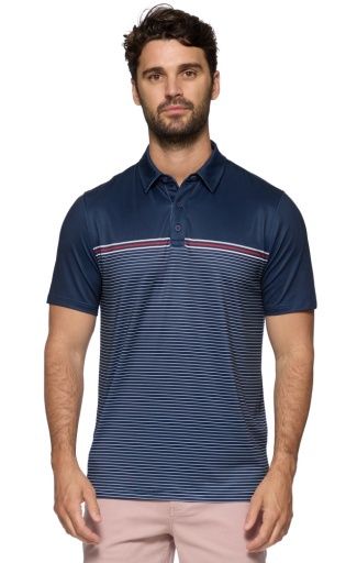 LYNBROOK SS BLOCKED STRIPE PERFORMANCE POLO, Colour: navy combo, Size: S