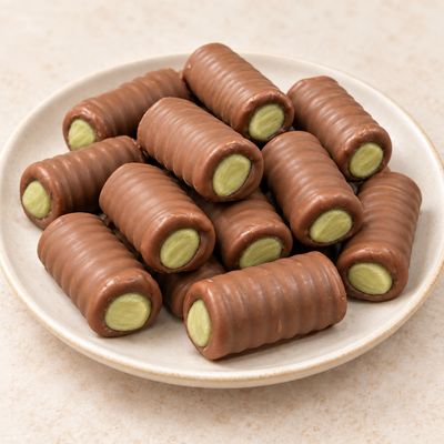 Huesitos con praliné de Pistacho y chocolate.